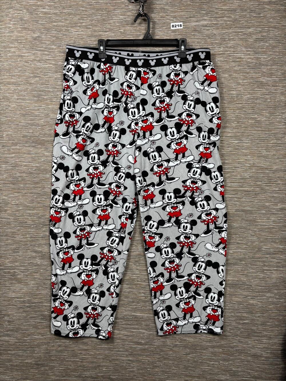 Disney Pajama Pants Womens 2X Gray Mickey Minnie Fleece Capri Sleepwear Cartoon